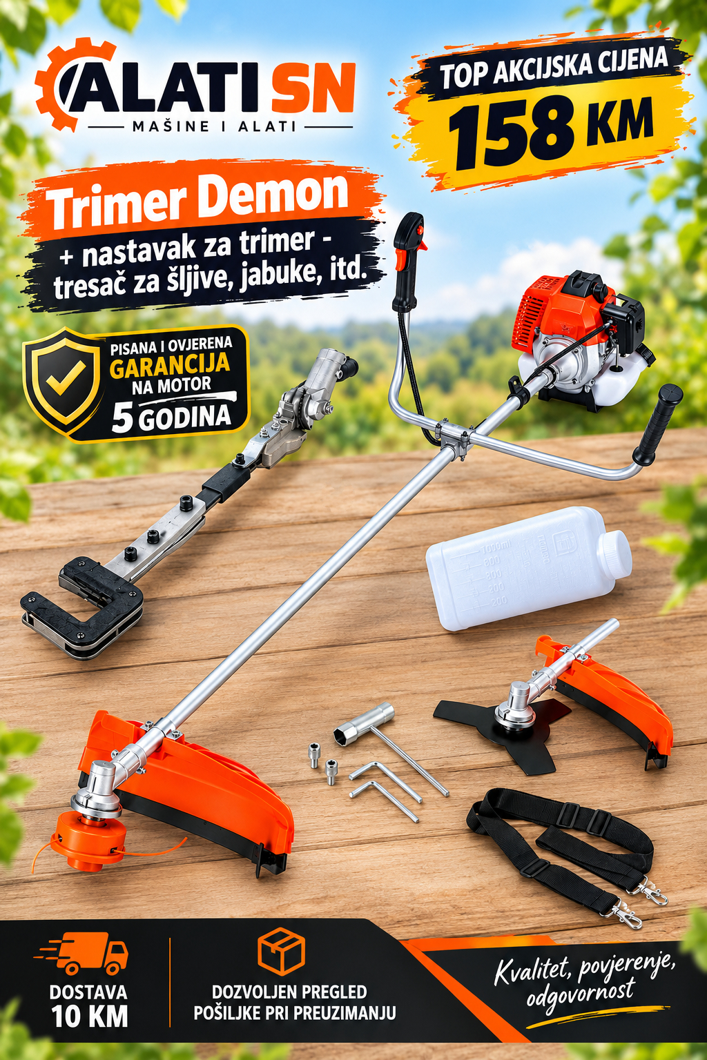 Trimer Demon + tresač za šljive, jabuke, itd