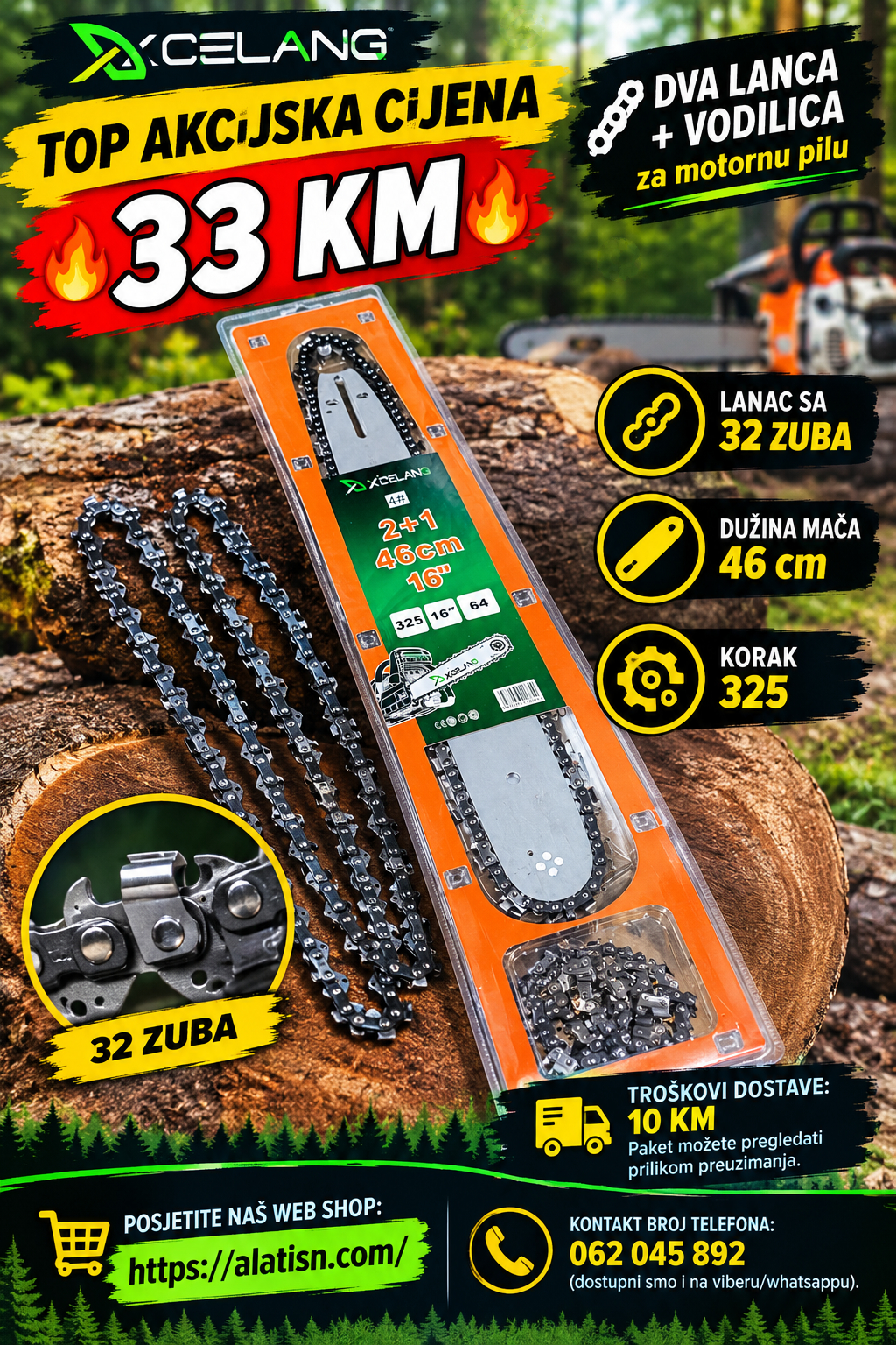 Dva lanca + vodilica za motornu pilu 46 cm