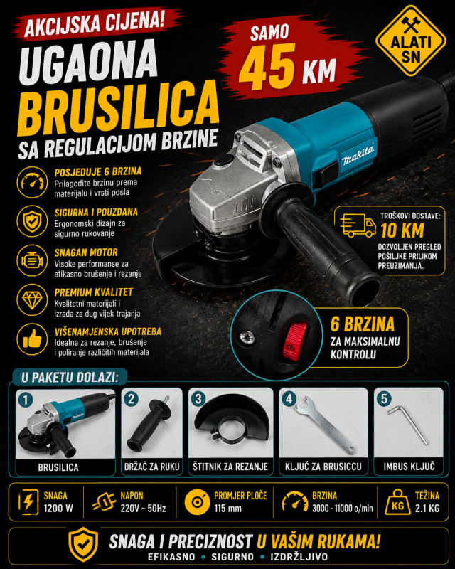 Ugaona brusilica sa regulacijom brzine - 900 W
