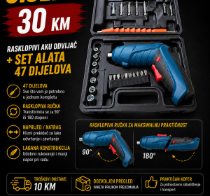 Rasklopivi aku odvijač + set alata 47 dijelova