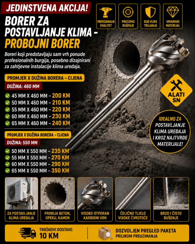 Borer za postavljanje klima - probojni borer
