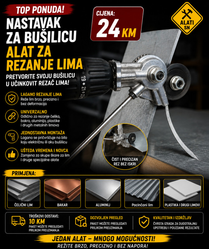 Nastavak za bušilicu - alat za rezanje lima