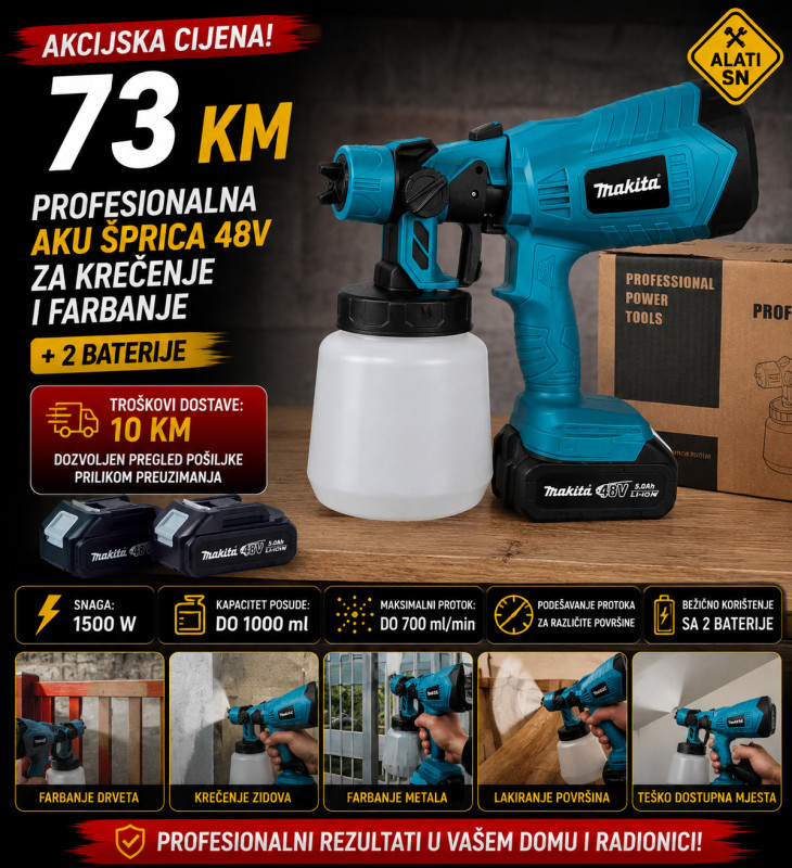 Aku šprica 48 V za krečenje i farbanje Makita + 2 baterije