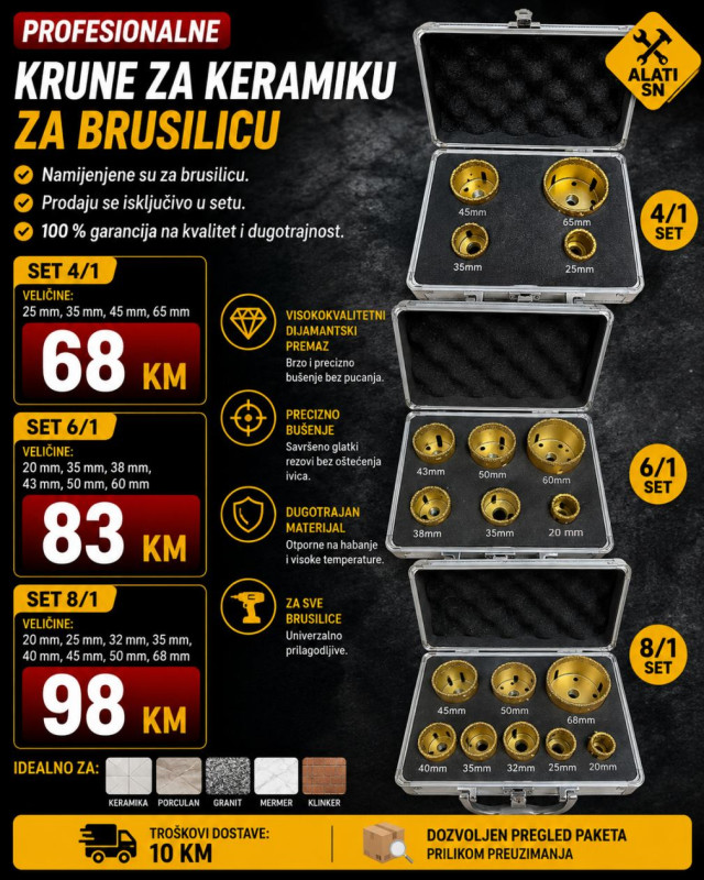 Profesionalni setovi kruna za keramiku 4/1, 6/1 i 8/1