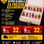Glodala za frezere prihvati 6 i 8 mm (12 komada)