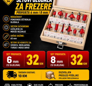 Glodala za frezere prihvati 6 i 8 mm (12 komada)