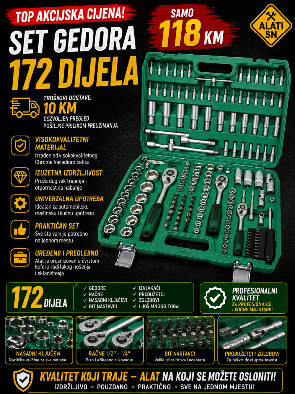 Set gedora 1/2 + 1/4, 4–32 mm, 172 dijela