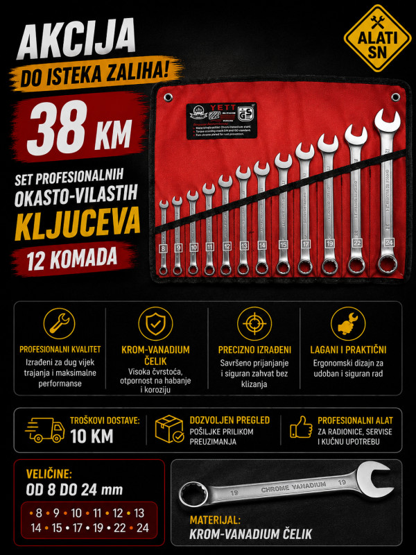 Set okasto-vilastih ključeva 8–24 mm (12 komada)