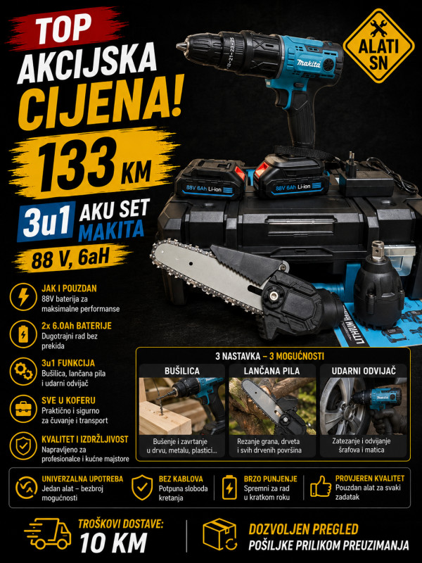 3 u 1 aku set Makita 88 V, 6 Ah