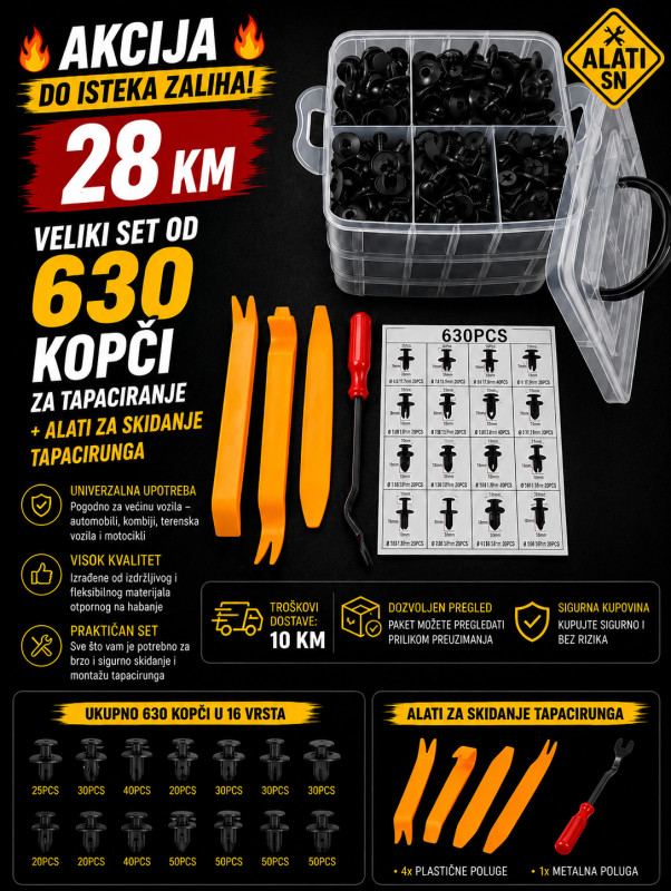 Veliki set od 630 spojki za tapaciranje + alati