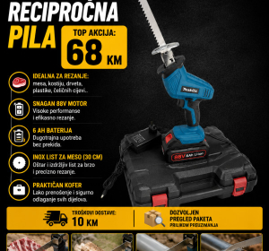 Aku recipročna pila 88 V, 6 Ah + inoksni list za meso
