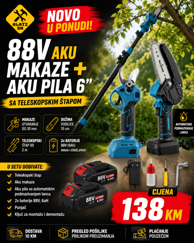 Aku set za orezivanje voća 3 u 1