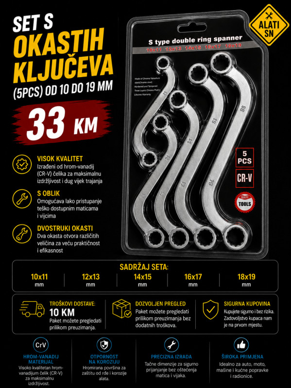 Set S okastih ključeva 10–19 mm (5 komada)