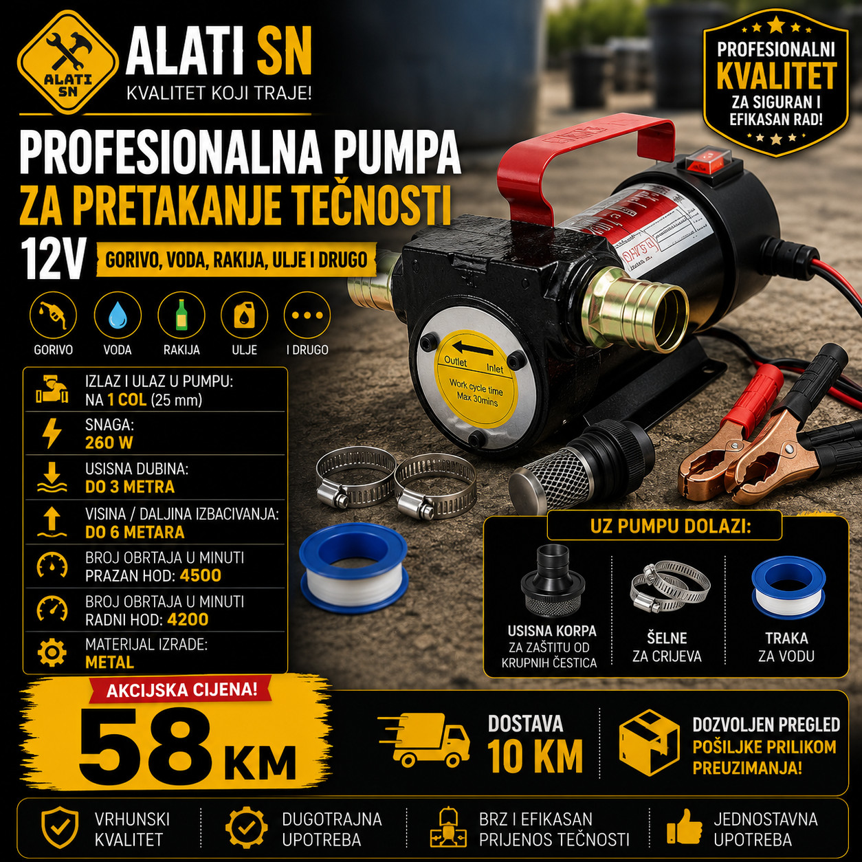 Profesionalna pumpa za pretakanje tečnosti 12 V
