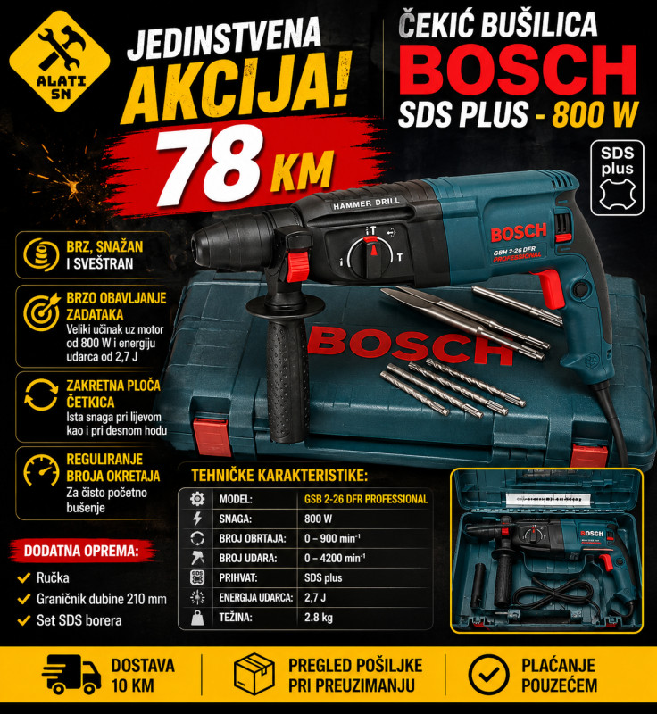 Čekić bušilica Bosch SDS plus - 800 W