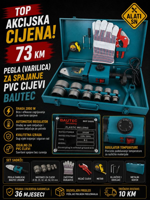 Pegla - varilica za spajanje PVC cijevi (Bautec)