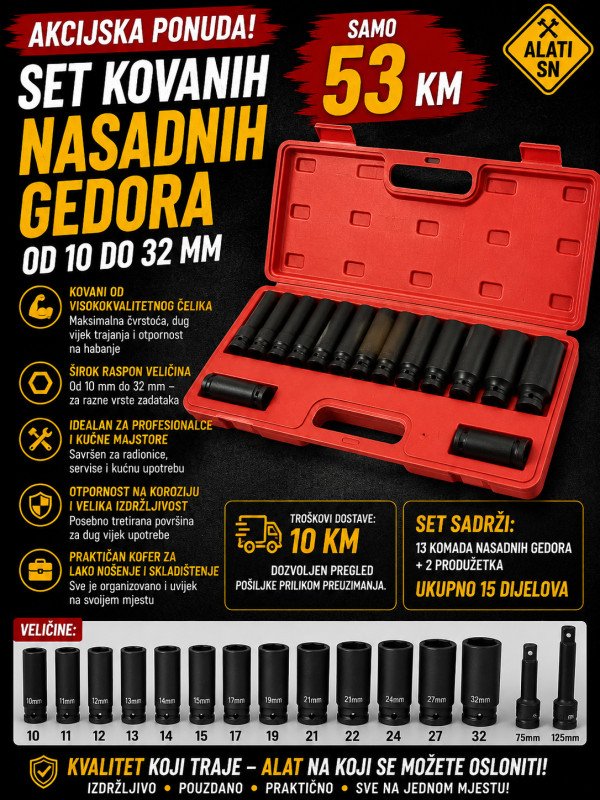 Set kovanih nasadnih gedora (veći set)