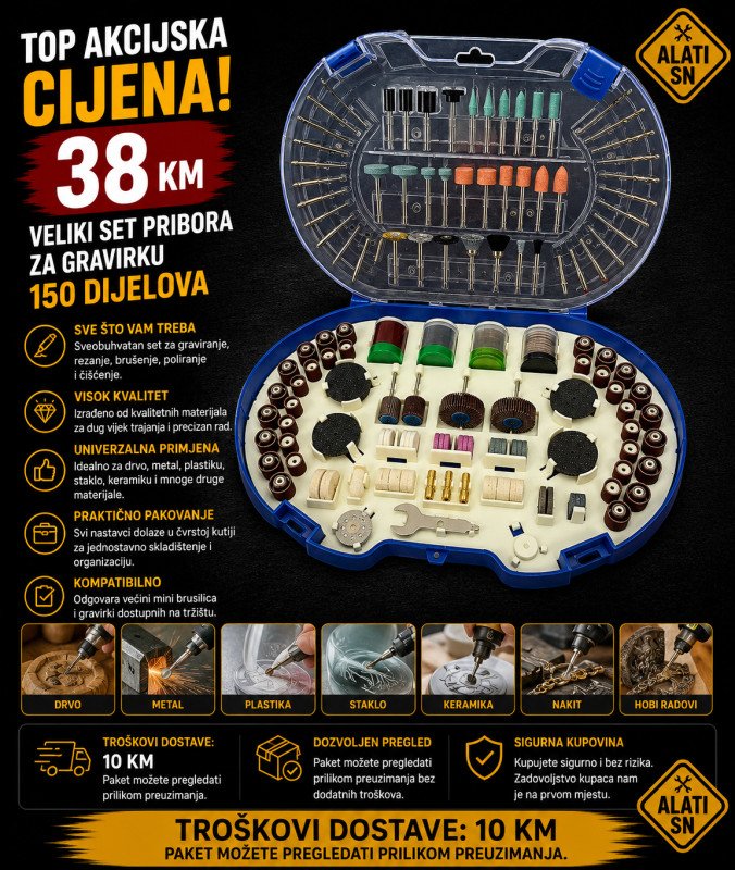 Veliki set pribora za gravirku - 150 dijelova