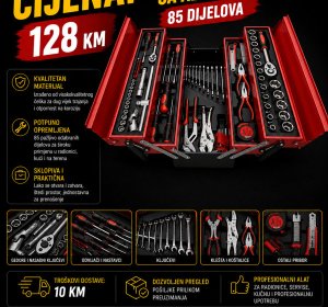 Sklopiva metalna kištra sa alatima - 85 komada
