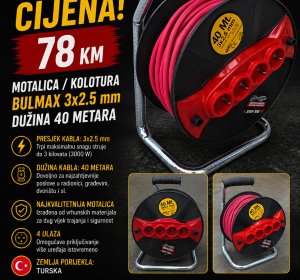 Motalica / kolotura BULMAX 3 × 2,5 mm², 40 m (crvena ili žuta)
