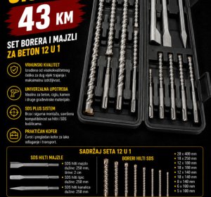 Set borera i majzli za beton 12 u 1