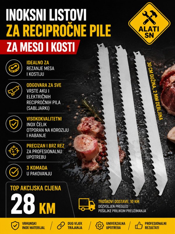 Inoksni listovi za recipročne pile za meso i kosti (3 komada)