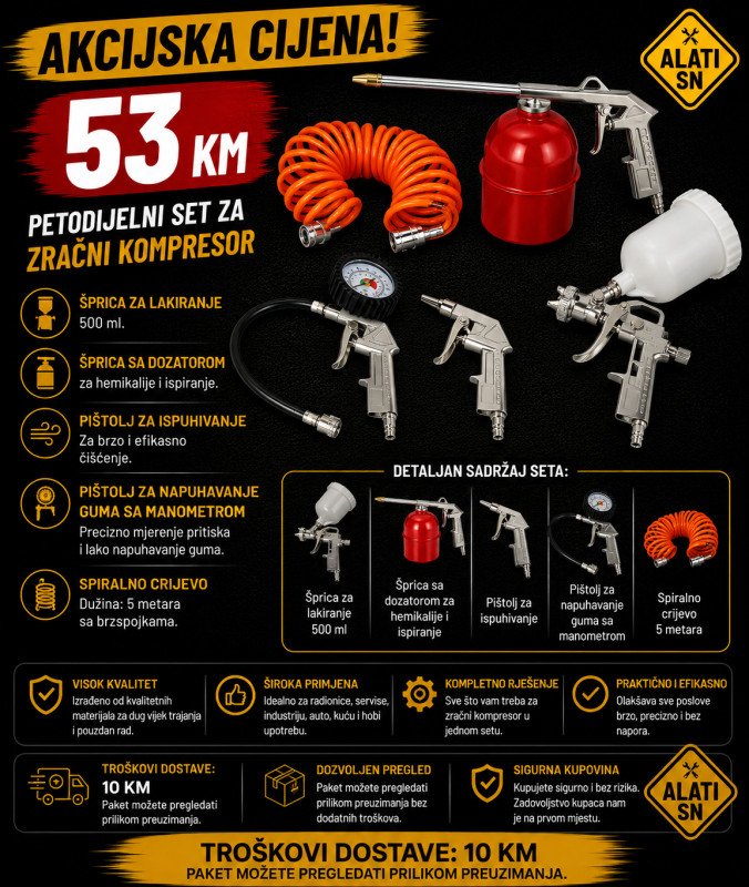 Petodijelni set za zračni kompresor