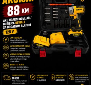 Aku udarni odvijač / bušilica DeWalt sa dodatnim alatom - 128 V