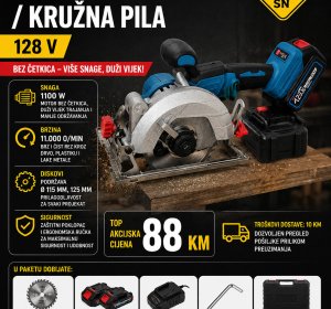 Aku ručni cirkular / kružna pila 128 V