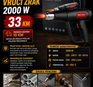 Industrijski fen za vrući zrak 2000 W
