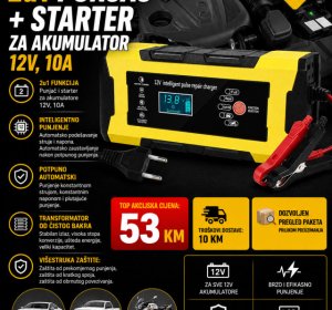 2 u 1 punjač + starter za akumulator 12 V, 10A